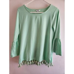 Crown & Ivy Green Bell Sleeve Knit Top Size Small